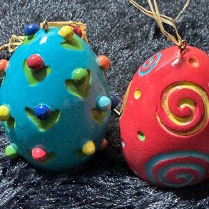 Colorful Ceramic Hanging Decorative Eggs Easter Tree Red And Blue